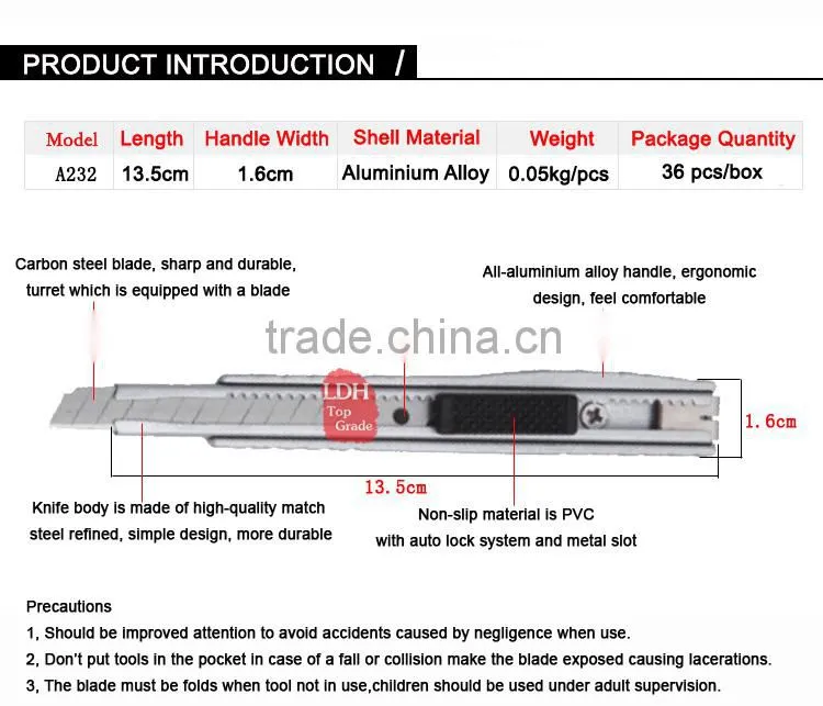 { LDH-B232 } SK4 cutte blade retractable pocket utility knife