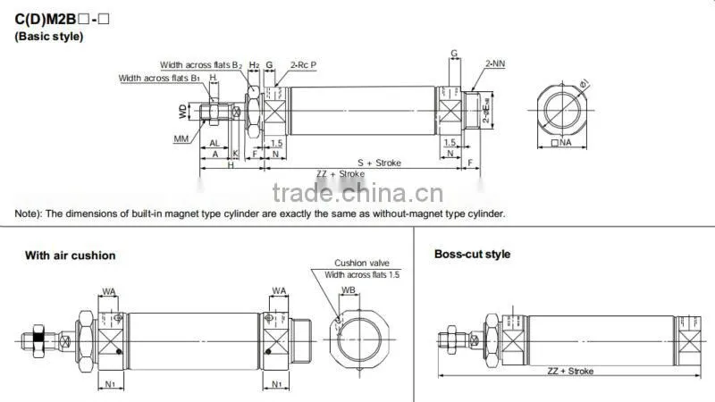 SMC Type CDM2B32X50mm Magnet Stainless Pneumatic Cylinder-Mini Cylinder