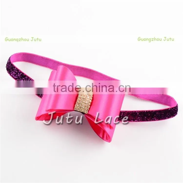 Satin bow with crystal rhinestone center - sequin fabric hair bowknot - DIY kids hair accessories flower bows