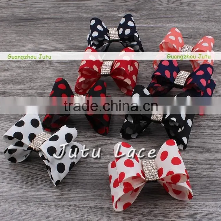 Satin bow with crystal rhinestone center - sequin fabric hair bowknot - DIY kids hair accessories flower bows