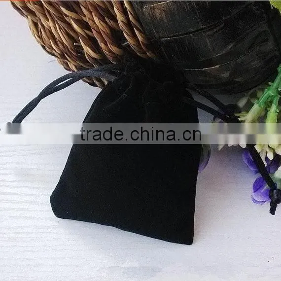 Small size black printed velvet drawstring bags