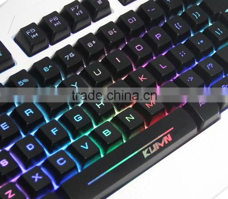 USB laptop with white keyboard for gaming in rainbow backlit