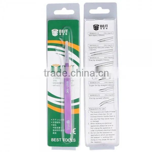 BST-10C Stainless Steel Highly Precision Tweezers Pro Tool Tweezers Purple