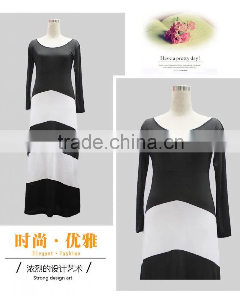 Fashion sey color long sleeve stripe geometry rules section tows dress