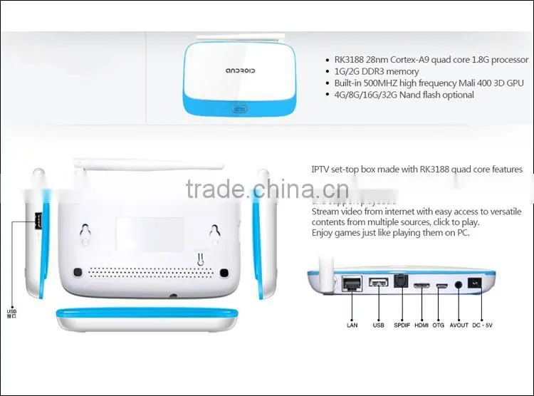 Smart tv box RK3188 wifi internet tv box 1080P XBMC Remote Control 2.0M 5.0M Camera Optional B
