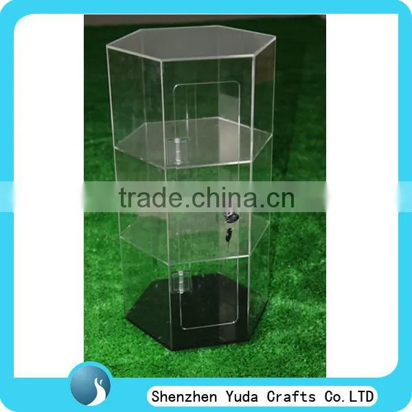 plexiglass 3 tiers customized display case with key manufacturing high transparent acrylic display case with revolving base