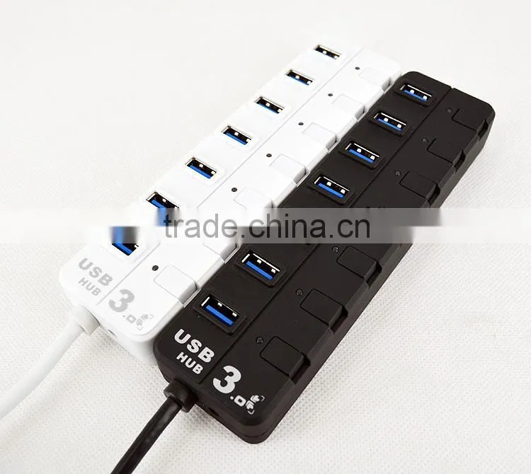 High Capacity usb por hub, 7 port usb hub 3.0 with individual on/off switches and LED Lights for computer accessories