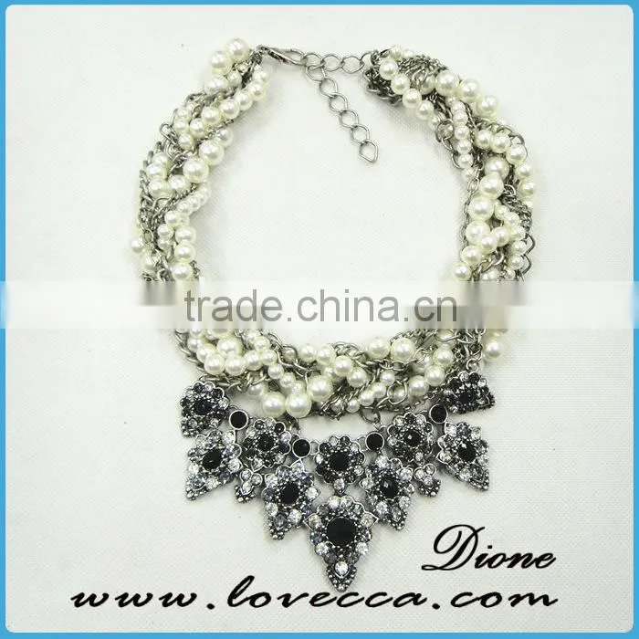 Fashion luxury exaggerate black stones white crystal necklace high collar chain