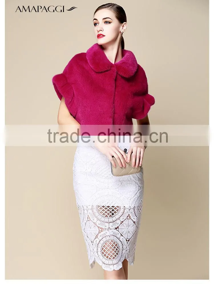 Hot sale red whole mink fur shawl for girls