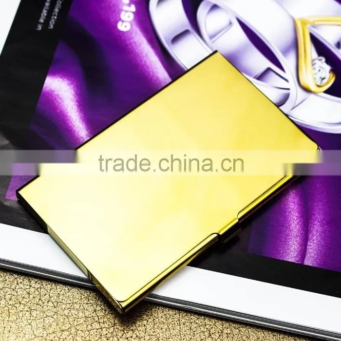 Business card use silver and golden stainless steel metal card holder with polished surface and engraving Logo