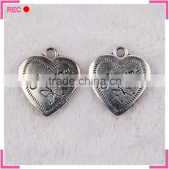 Engraved name alloy pendants, antique imitate silver heart shape pendant