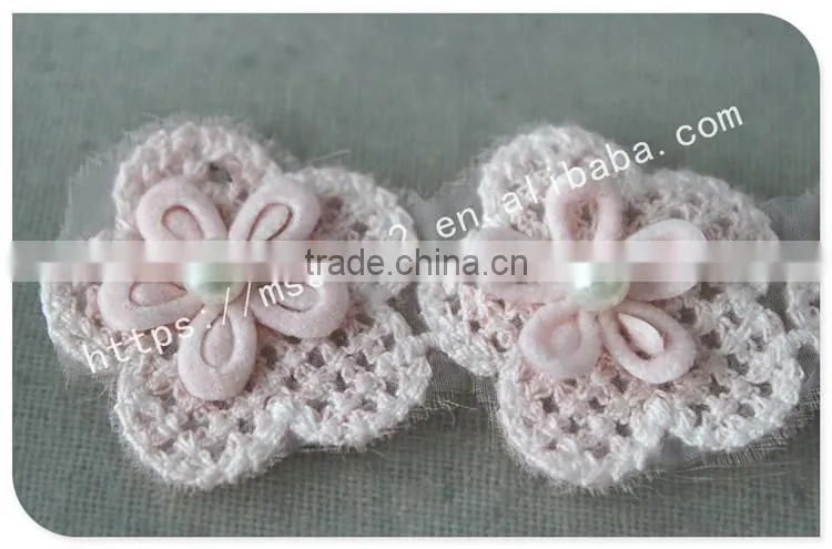 Beautiful 3 cm handmade 3D pink pearl flowers crochet lace trims