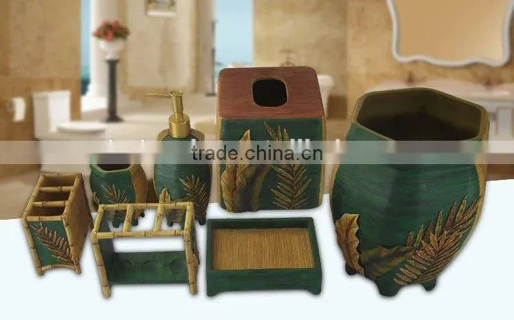 Resin leaves pattern Bathrooom Sets 6pcs bathroom accessory