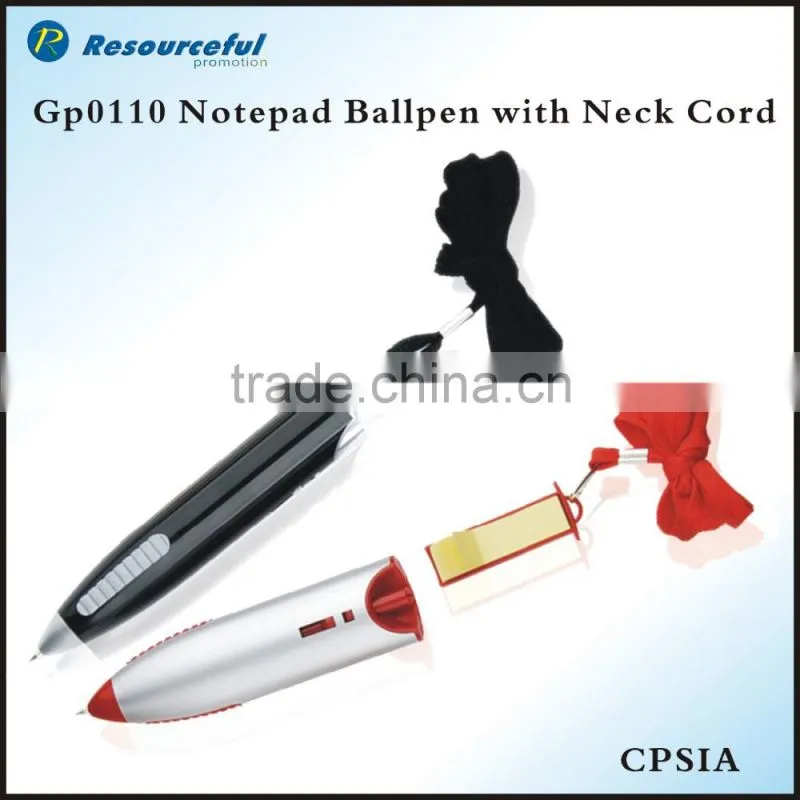 Wholesale Promotional gift plactis notepad ballpen with lanyard