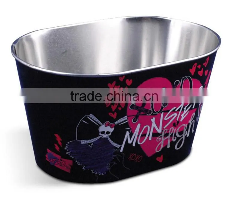 boat shape metal ice bucket with handle/oval shaped ice bucket/CMYK ice bucket