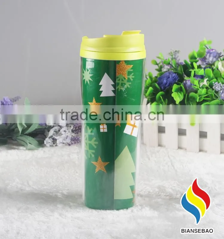 16OZ double wall plastic insulated coffee mug with paper insert