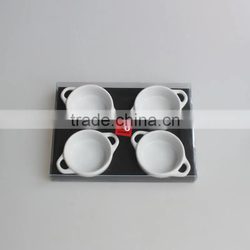 4pcs white color round mini ceramic tapas set