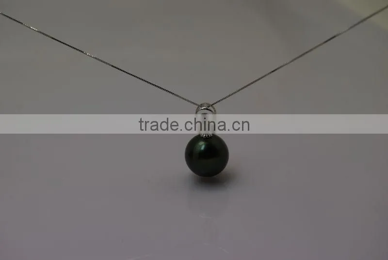 17'' 12-13mm tahitian pearl pendant peacock green necklace
