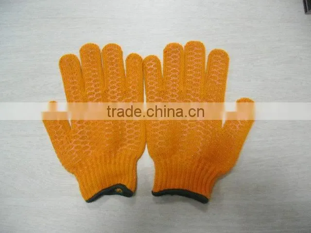 Orange Cotton Polyester String Knitted PVC Both Sides Safety Fishing Gloves From DDsafety