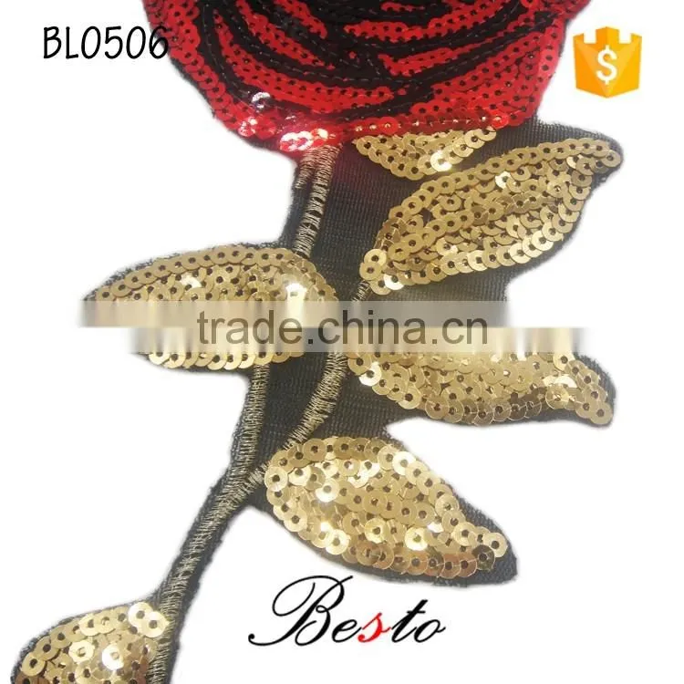 Wholesale long sequin rose flower applique for baby dresses