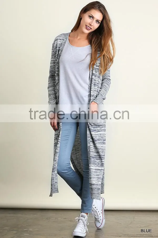 Casual Wear Clothing Manufacturer OEM Custom Made Cotton Polyester Heather Knit Open Cardigan Lounge Ladies Long Tail Blouses