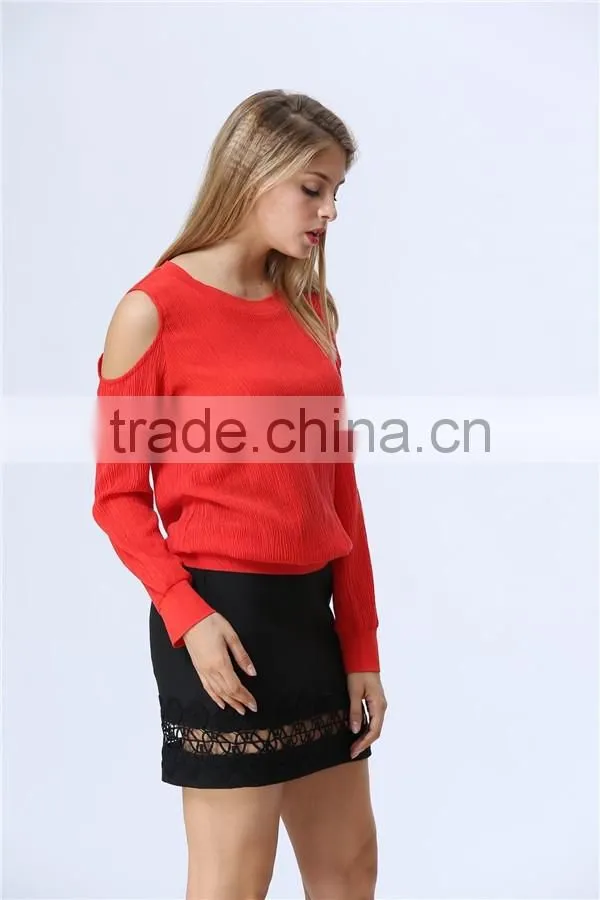Round Neck Cutout Shoulders Design Accept Small Order Quantity Factory Price Fashion Casual Women Tops/Blouse