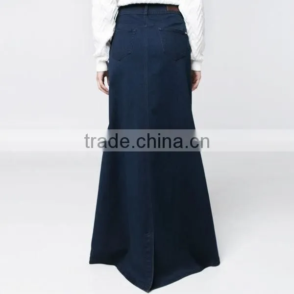 Top quality dark blue cotton blue color girls soft denim long skirt