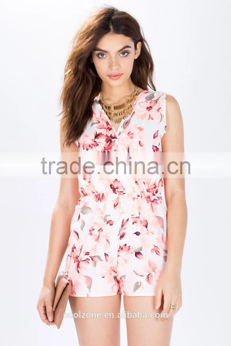 Surplice top high-waist shorts beautiful printing baby romper