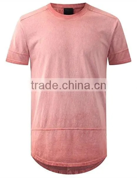 Men's Hip Hop Lightweight Crewneck Oil Wash Longline T Shirt