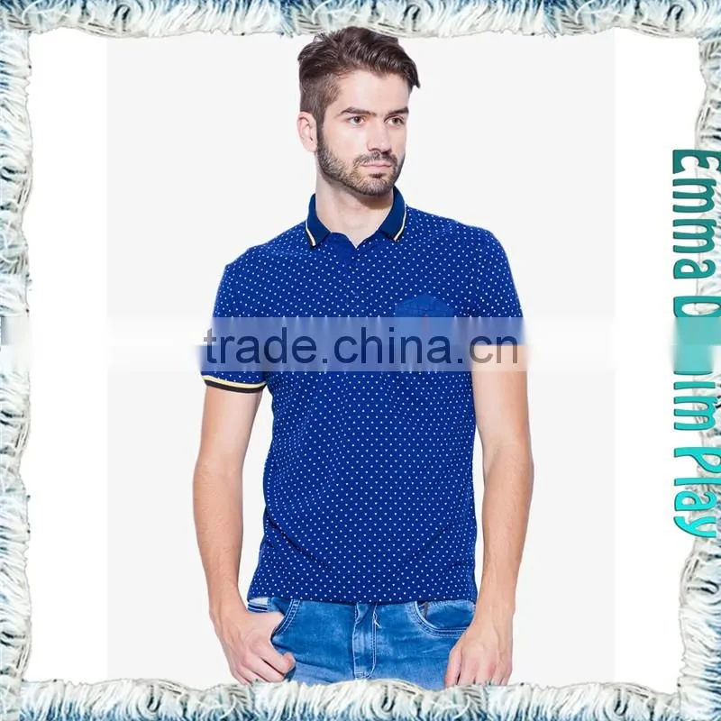 Latest Fashion Man's Blue Chest Pocket Printed Dots Polo Shirts