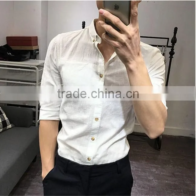 Cultivate one's morality sleeve shirt in cotton and linen washing male in summer