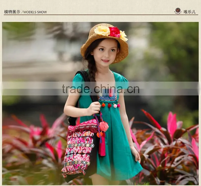 2015 New design of orange linen cotton Mommy and Me party dress for Hallowmas Party clothes