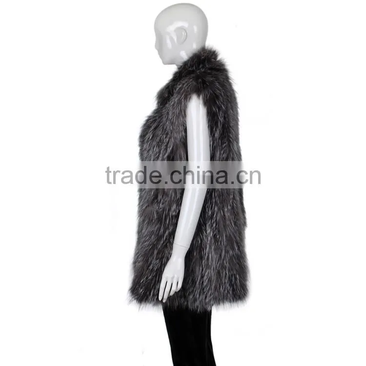 YR620 Top Quality Fashion Fur Women Silver Fox Fur Knit Waistcoat