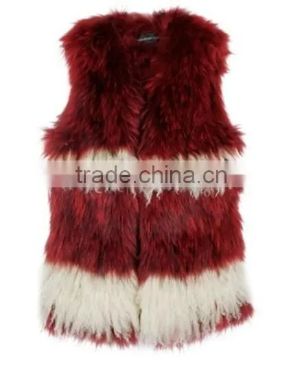 YR768 Top Quality Genuine Raccoon Knit with Tibet Lamb Fur Vest/ Red Fur Vest