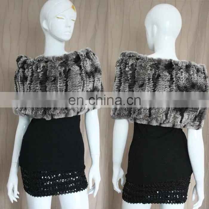 Genuine knitted rex rabbit fur shawl