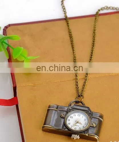 Pocket Watch Camera Pendant Necklace Quartz Antique Bronze Alloy Watch Long Chain Necklace birthday gift