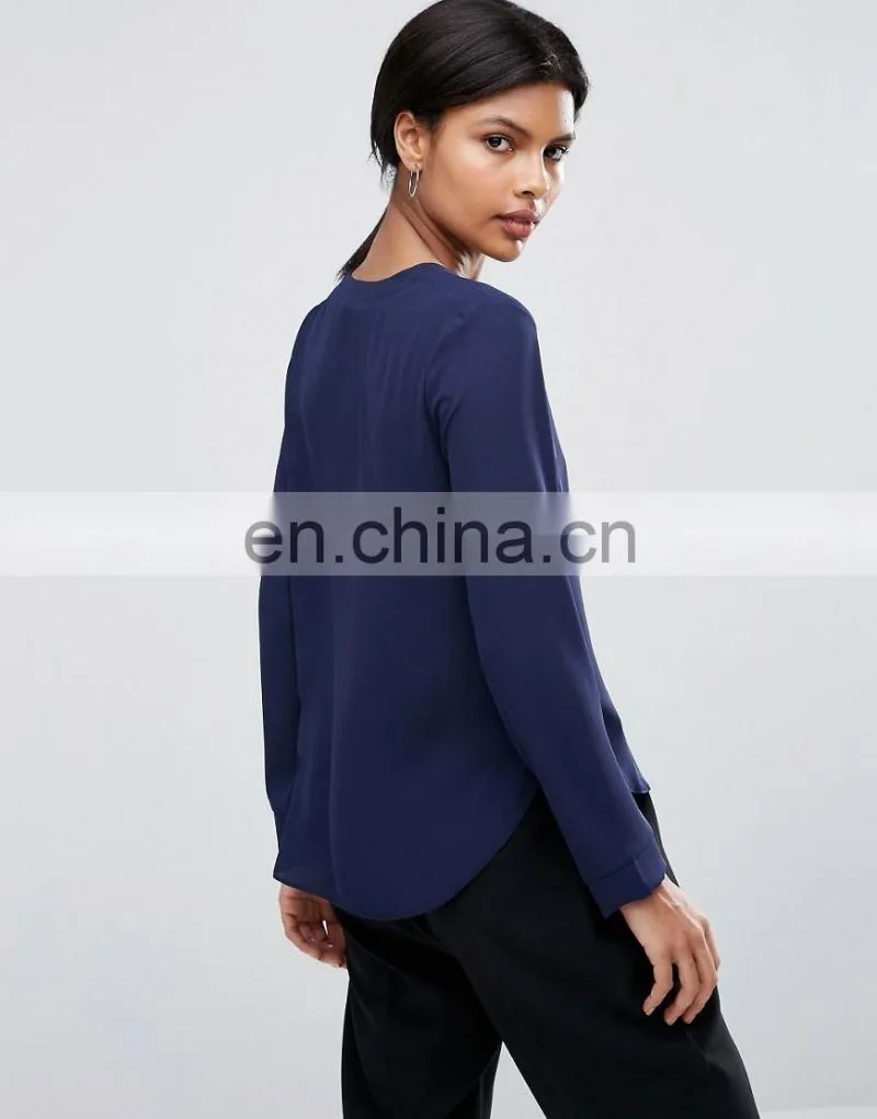 2017 Women's Newest Design OEM Blouse V- Neck Chiffon Blouse Wholesale