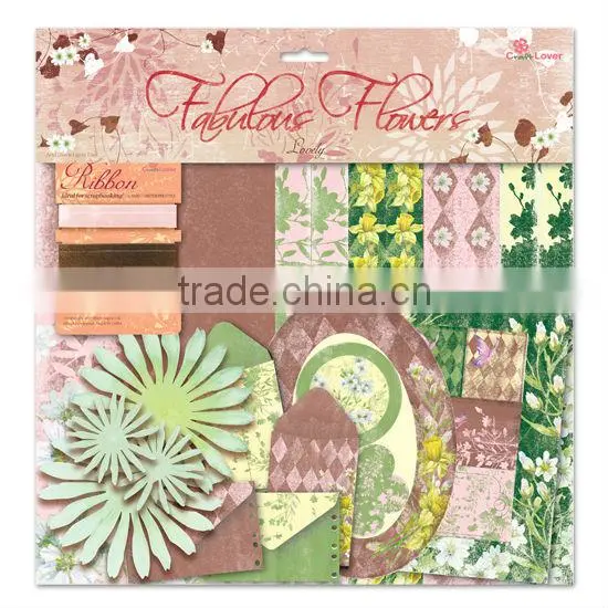 DIY Craft Set Green & Brown Lovely Fabulous Flowers Scrapbook Kit