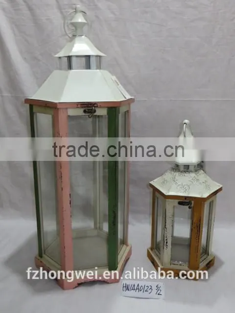 Hongwei Handmade Antique&Retro Wood Lantern/Candle Lantern/Candle Holder with Metal Lid&Ring Handle for Home&Garden Decor
