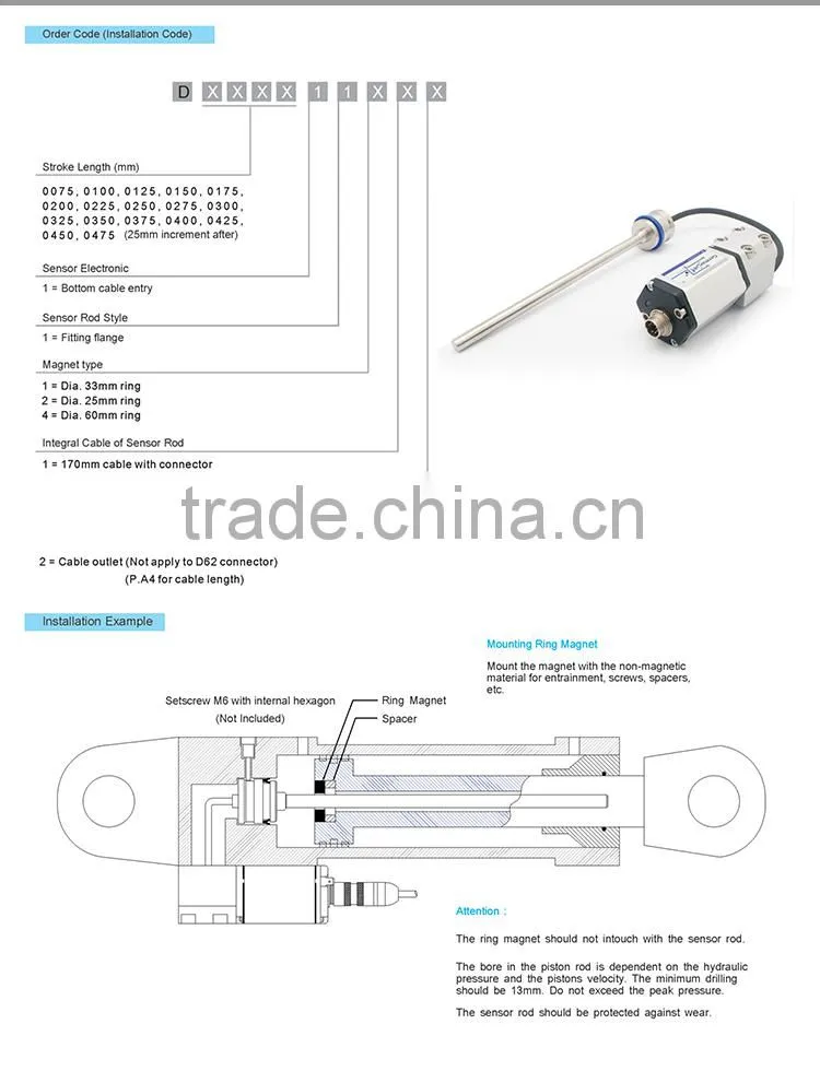 Non contact high accuracy mobile cylinder absolute position measurment magnetostrictive CANBus output linear positon sensor