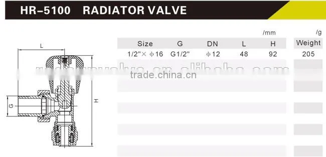 HR5100 brass radiation valve with drain angle chrome