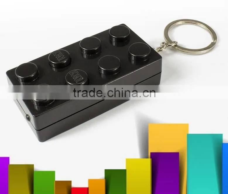 2016 Colorful Block Key Rings Trinket LED Light Voice Keychain Toy Brick Key Holder For Child Keyring Finder Kids