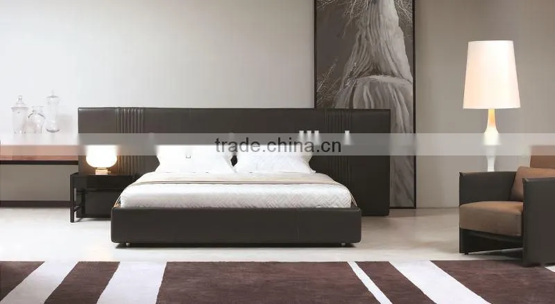 Hot sale solid black walnut wood full grain leather dubai bed furniture bed room furniture MB1201