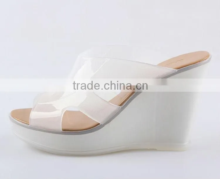 2016 fashion women Plastic shoes from china Ladies Sweet Style Jelly PVC hight wedge slipper Waterproof Wedge Jelly Sandal