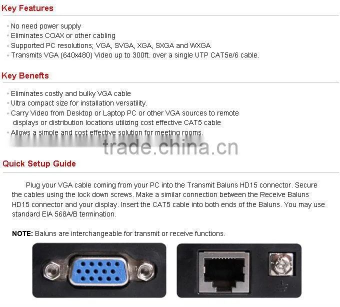 FS-6001P Passive VGA extender with high quality and low cost
