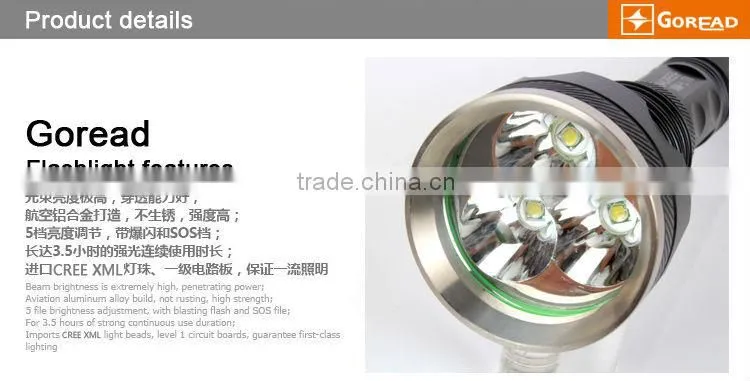 GOREAD Y80 High bright rechargeable flashlight 3*XML-T6 5 mode 30W stainless head search products
