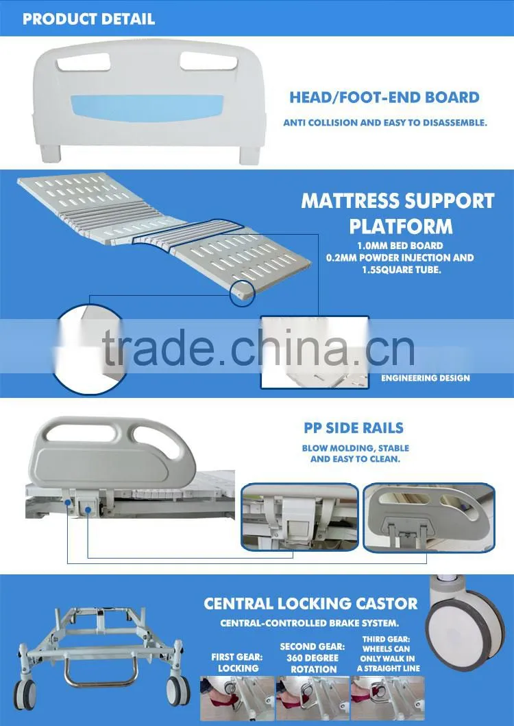 Hospital equipment modern three cranks 3-way manual home medical patient beds function