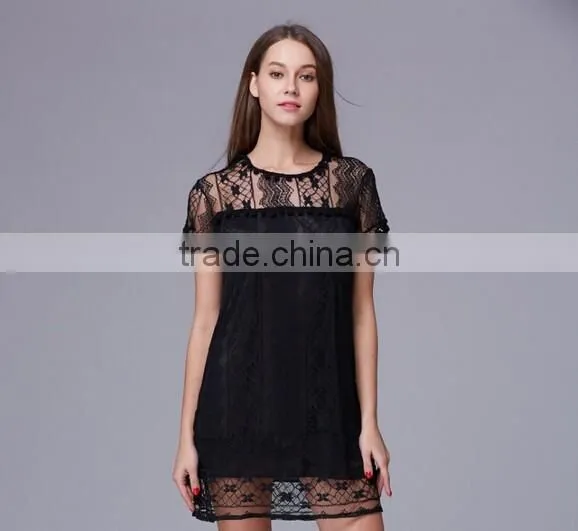 Latest design Lady's tassel sexy lace evening dress/