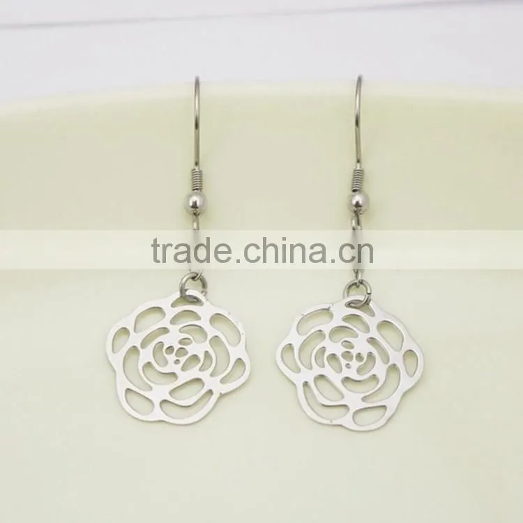 316L Stainless Steel Leaf Shaped Women Silver Double Layer Earring