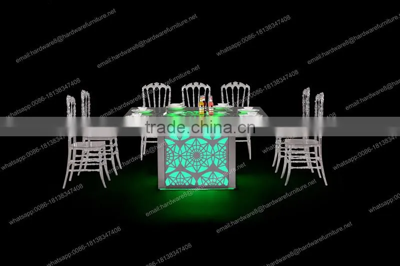 Square new model led light table dining room dining table with led light